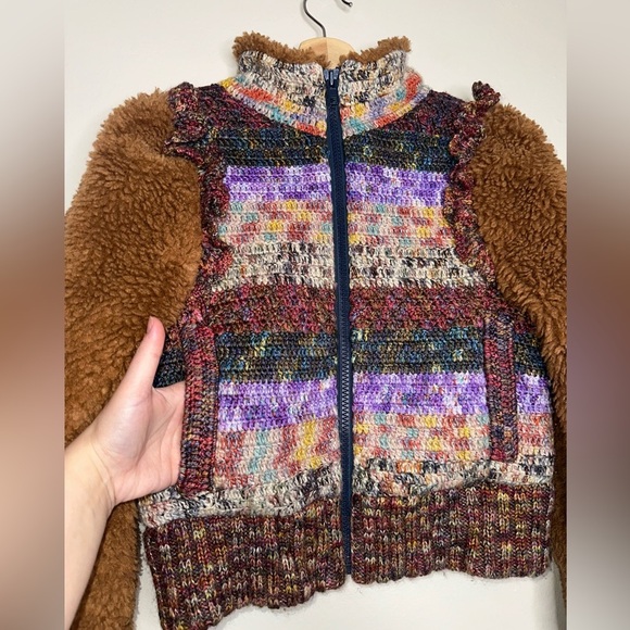 Sea New York Felicity Crochet & Sherpa Sleeve Jacket Brown Multi XXS - Picture 6 of 9